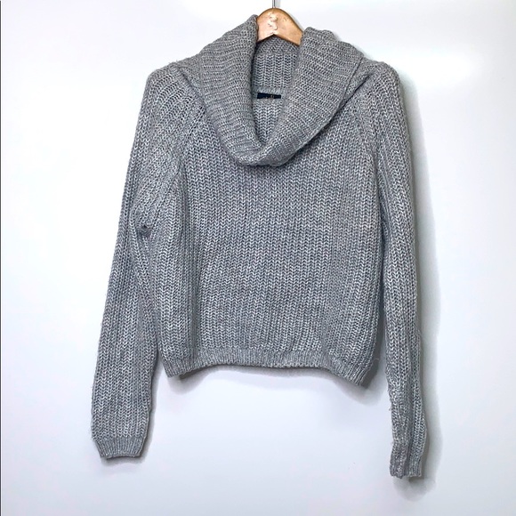 ontwelfth Sweaters - ONTWELFTH Grey Chunky Knit Crop Cowl Neck Sweater